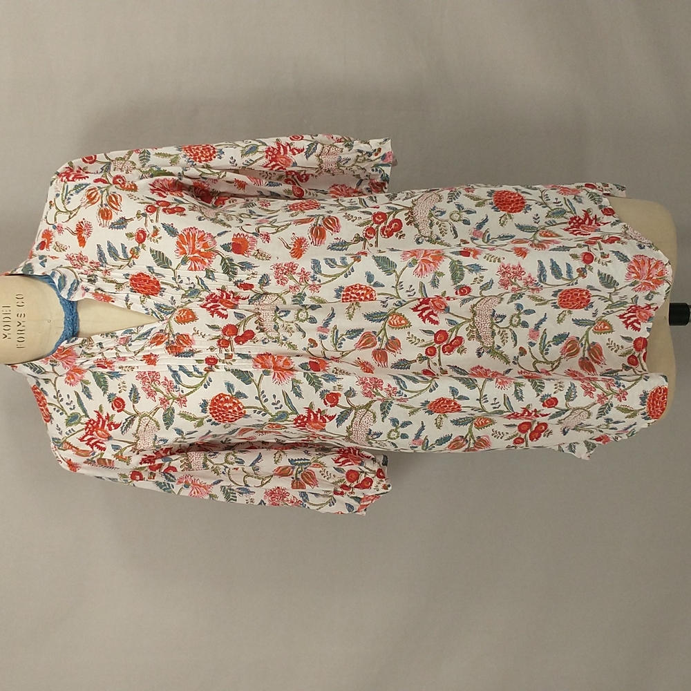 Authentic Block Print Cotton Tunic Bright Indian Floral Lightweight by anna toy